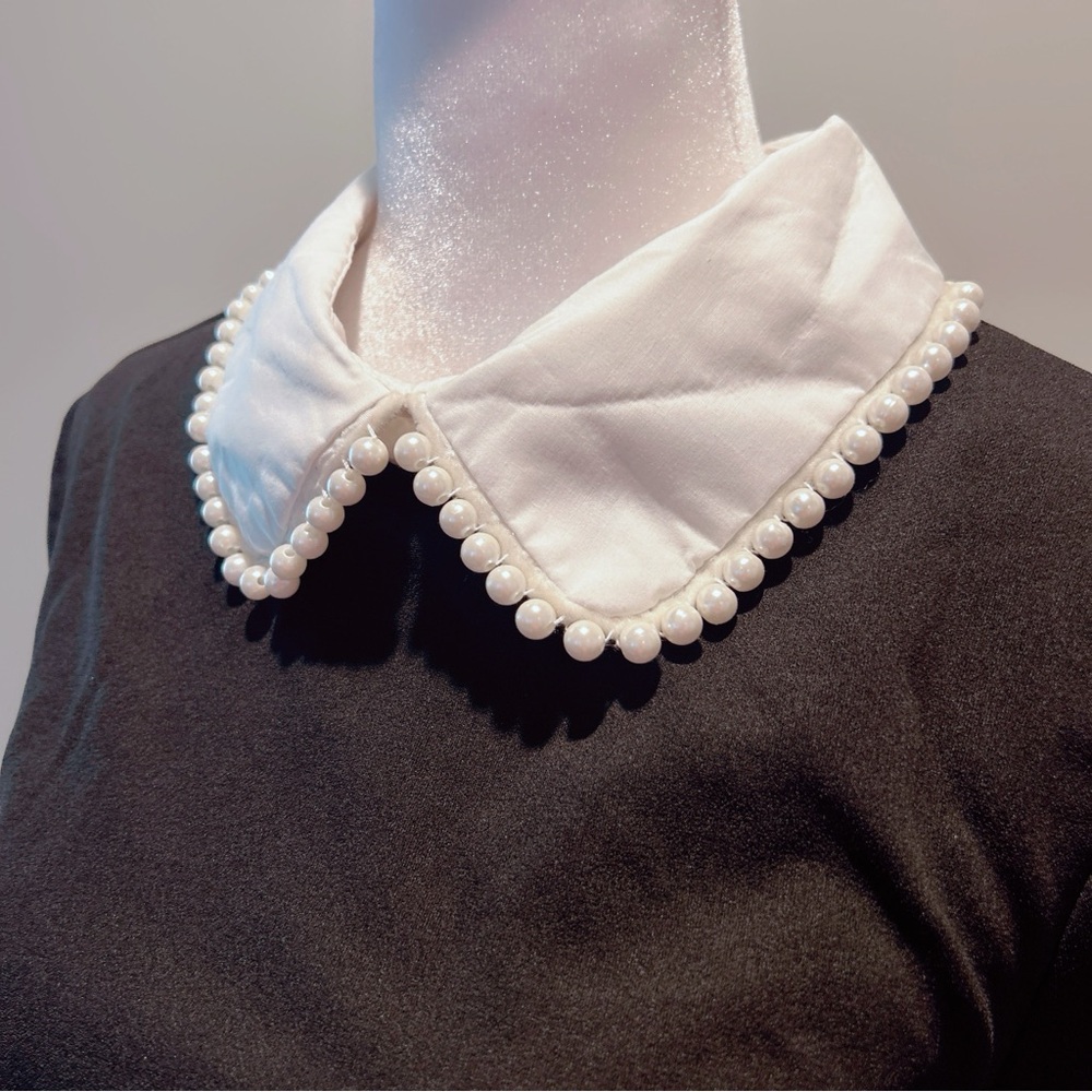 Black Dress with White Pearl Collar- Wednesday’s Style- Halloween